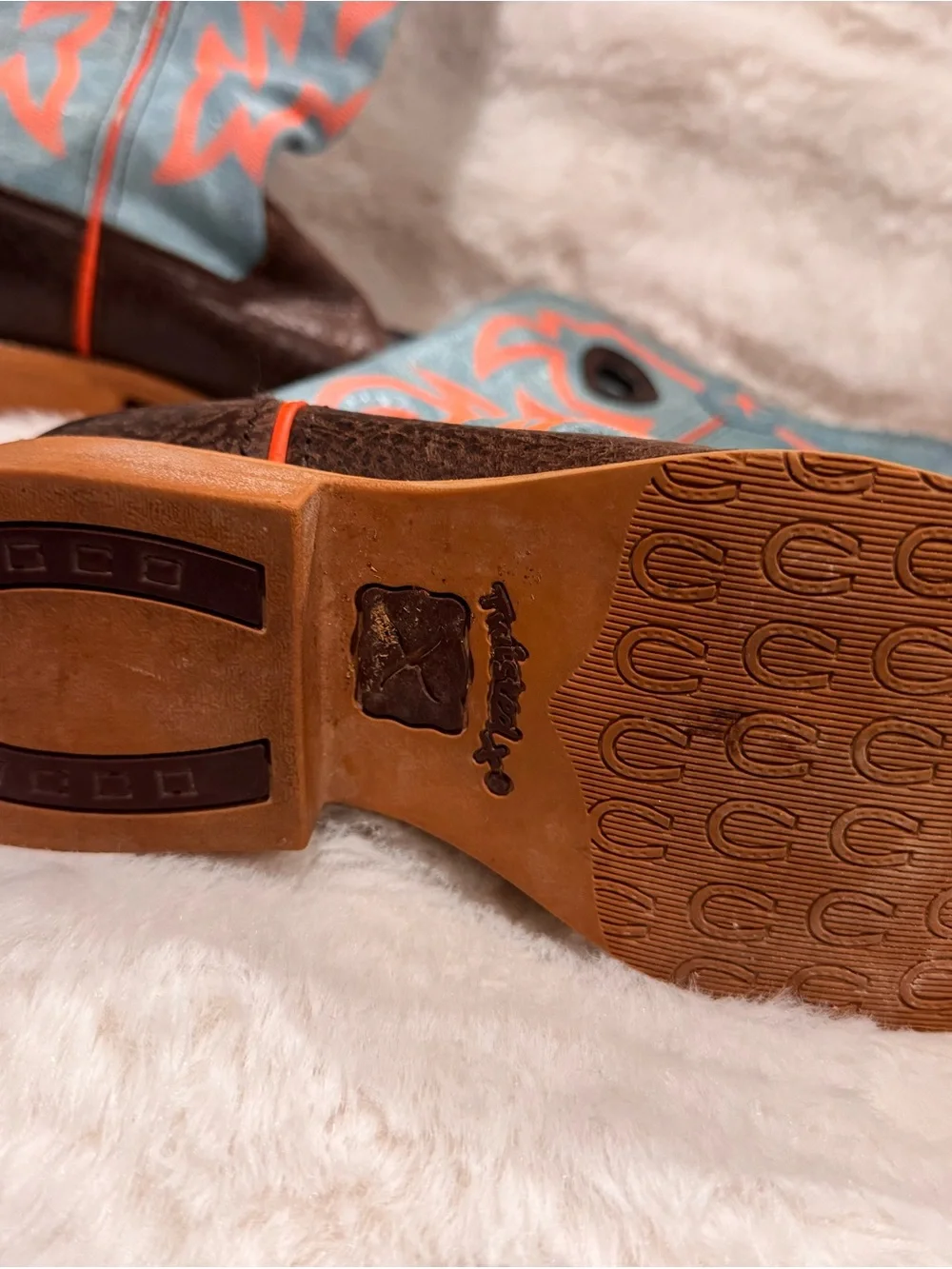 Twisted X Brown Leather Western Boots with Turquoise and Orange Shaft